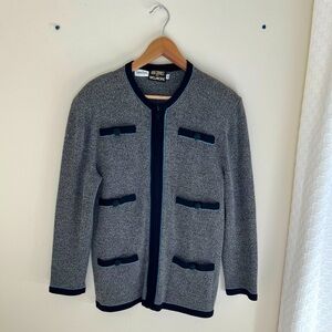 VTG Don Sayres for Wellmore Santana Knit Gray Black Blue Zip Up sweater Size 12